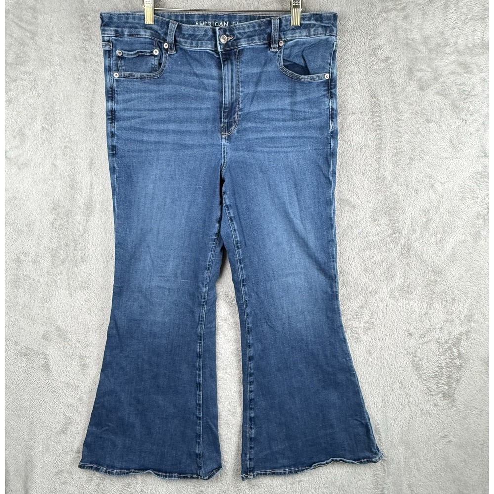 American Eagle Jeans Womens 18 Flare Leg Blue Medium Wash High Rise Stretch Logo